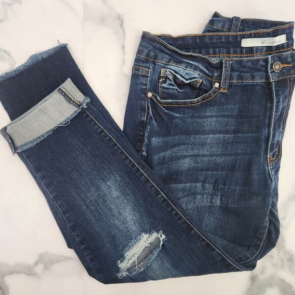 Kancan Jeans dark wash W13 30 cut #4110 skinny style KC6003D distressed raw hem - Picture 1 of 16